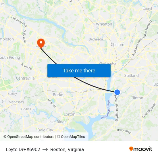 Leyte Dr+#6902 to Reston, Virginia map