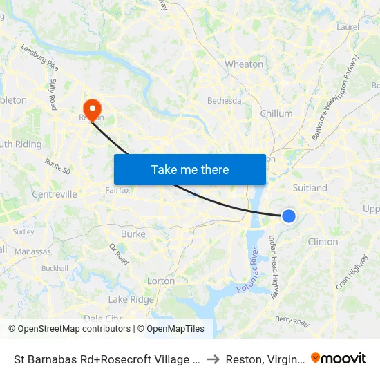 St Barnabas Rd+Rosecroft Village Dr to Reston, Virginia map