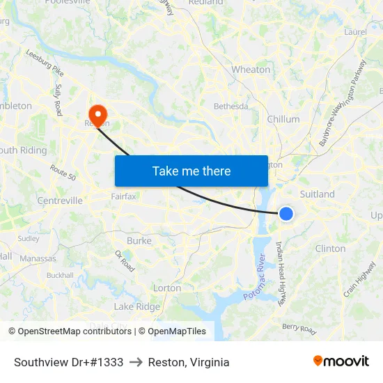 Southview Dr+#1333 to Reston, Virginia map