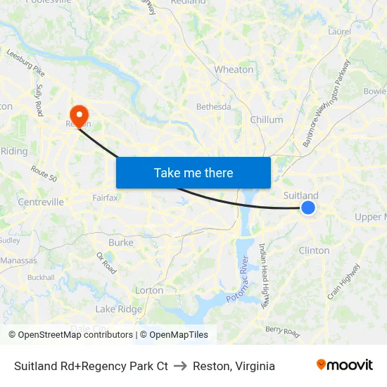 Suitland Rd+Regency Park Ct to Reston, Virginia map