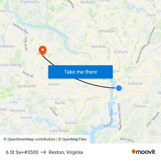 6 St Se+#3500 to Reston, Virginia map