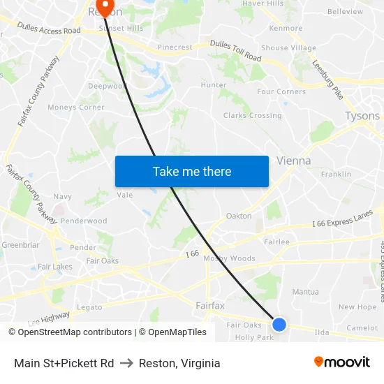 Main St+Pickett Rd to Reston, Virginia map