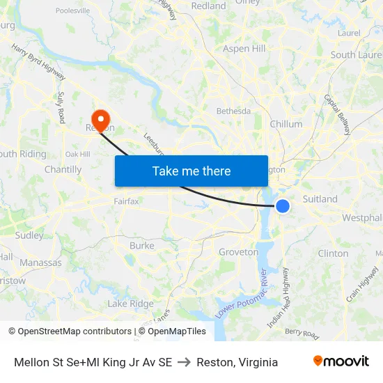 Mellon St Se+Ml King Jr Av SE to Reston, Virginia map