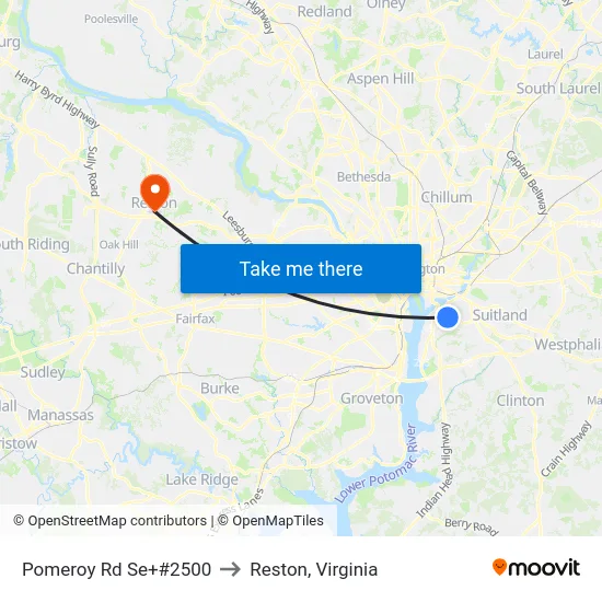 Pomeroy Rd Se+#2500 to Reston, Virginia map