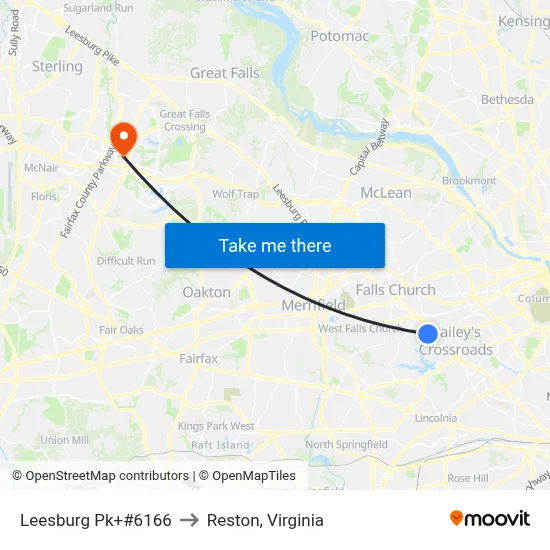 Leesburg Pk+#6166 to Reston, Virginia map