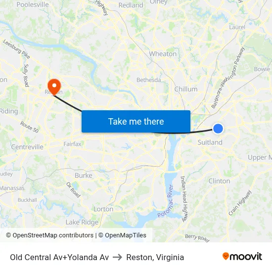 Old Central Av+Yolanda Av to Reston, Virginia map