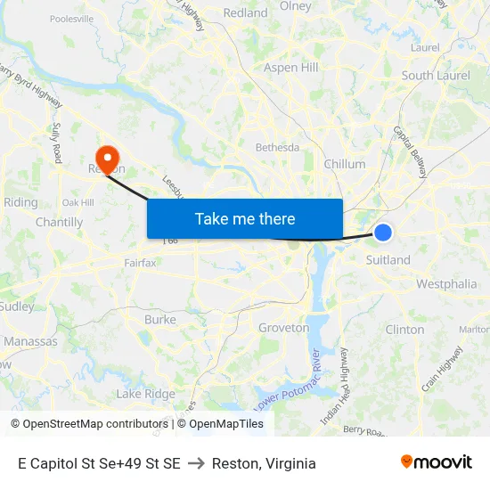 E Capitol St Se+49 St SE to Reston, Virginia map