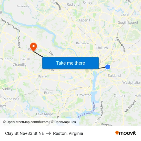Clay St Ne+33 St NE to Reston, Virginia map
