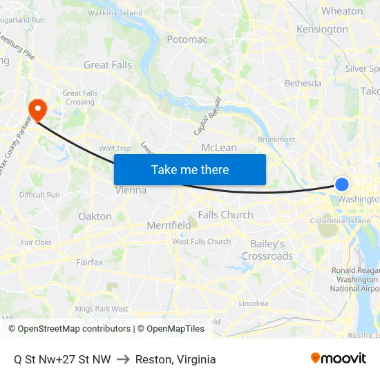 Q St Nw+27 St NW to Reston, Virginia map
