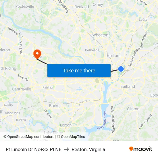 Ft Lincoln Dr Ne+33 Pl NE to Reston, Virginia map