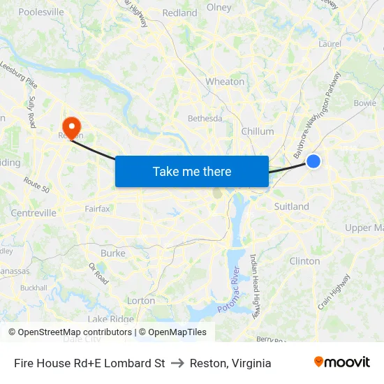 Fire House Rd+E Lombard St to Reston, Virginia map