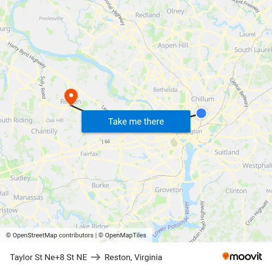 Taylor St Ne+8 St NE to Reston, Virginia map