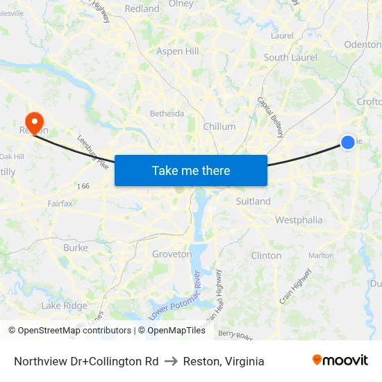 Northview Dr+Collington Rd to Reston, Virginia map