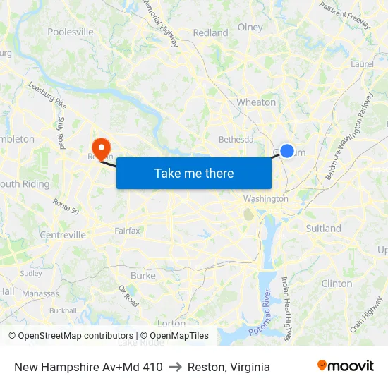 New Hampshire Av+Md 410 to Reston, Virginia map
