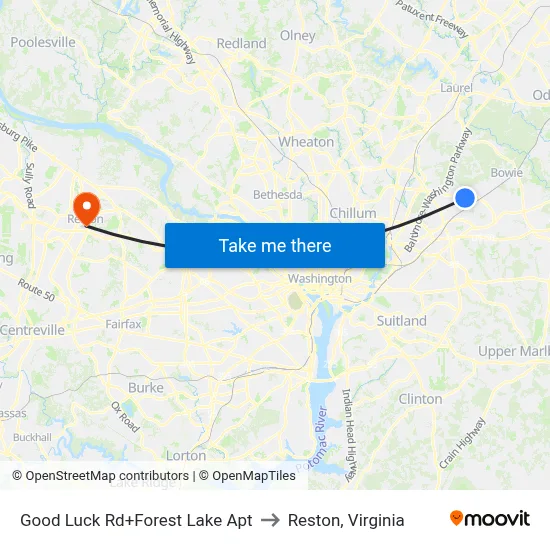 Good Luck Rd+Forest Lake Apt to Reston, Virginia map