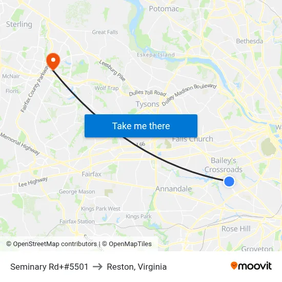 Seminary Rd+#5501 to Reston, Virginia map