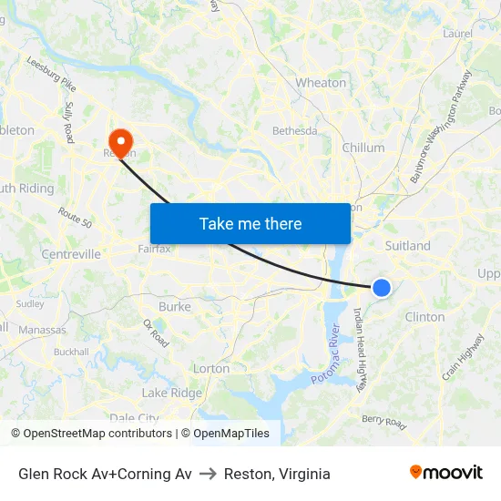 Glen Rock Av+Corning Av to Reston, Virginia map