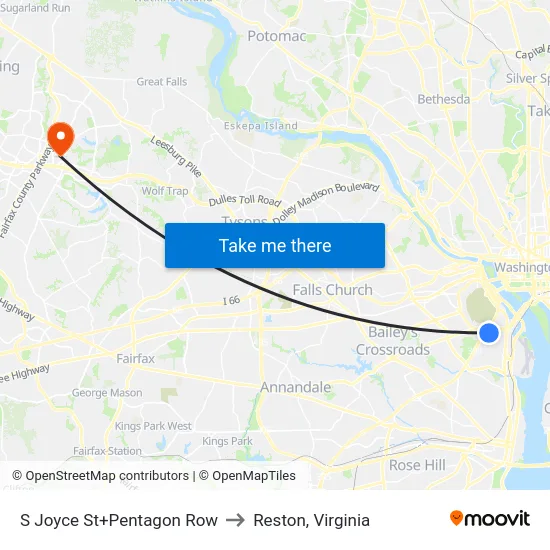 S Joyce St+Pentagon Row to Reston, Virginia map