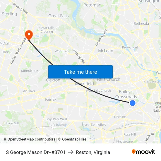 S George Mason Dr+#3701 to Reston, Virginia map