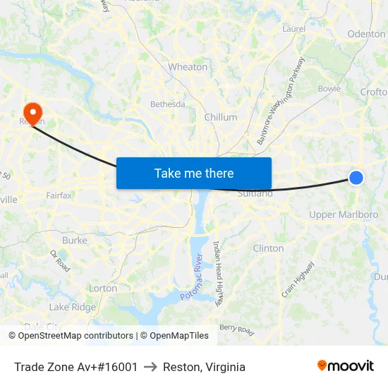 Trade Zone Av+#16001 to Reston, Virginia map