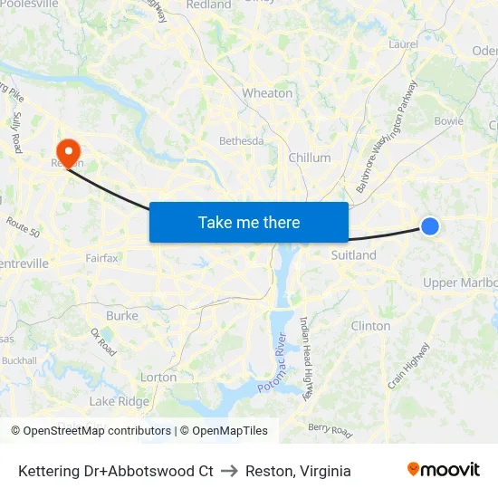 Kettering Dr+Abbotswood Ct to Reston, Virginia map