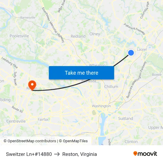 Sweitzer Ln+#14880 to Reston, Virginia map