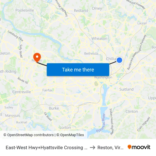 East-West Hwy+Hyattsville Crossing Entrance to Reston, Virginia map
