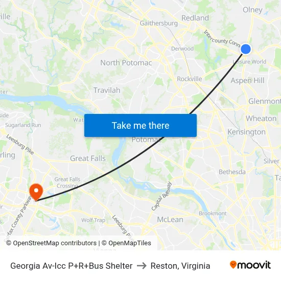 Georgia Av-Icc P+R+Bus Shelter to Reston, Virginia map