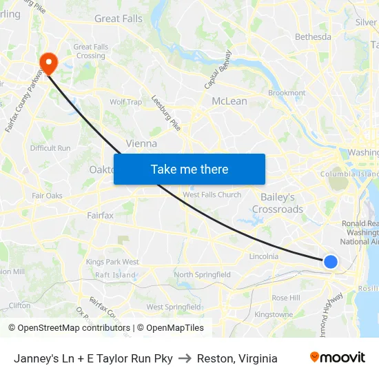 Janney's Ln + E Taylor Run Pky to Reston, Virginia map
