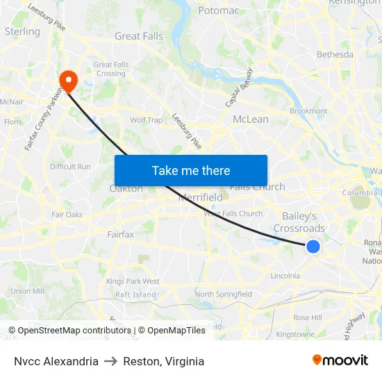 Nvcc Alexandria to Reston, Virginia map