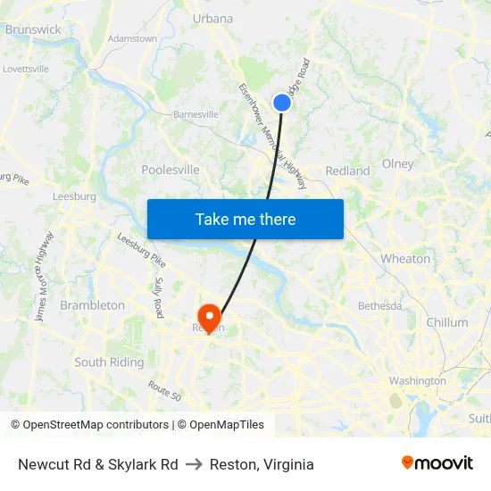 Newcut Rd & Skylark Rd to Reston, Virginia map