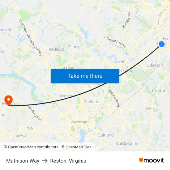Mathison Way to Reston, Virginia map