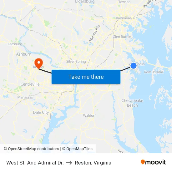West St. And Admiral Dr. to Reston, Virginia map