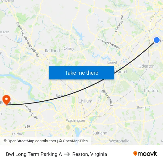 Bwi Long Term Parking A to Reston, Virginia map