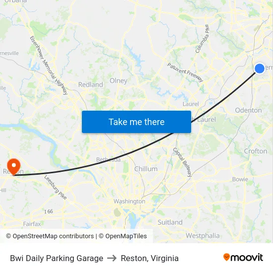 Bwi Daily Parking Garage to Reston, Virginia map