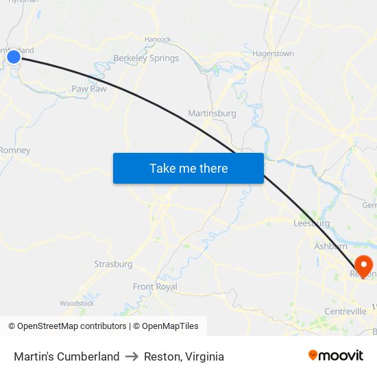 Martin's Cumberland to Reston, Virginia map