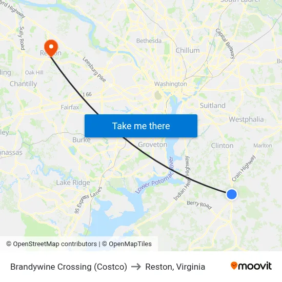 Brandywine Crossing (Costco) to Reston, Virginia map