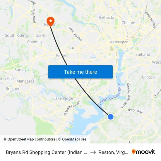 Bryans Rd Shopping Center (Indian Head) to Reston, Virginia map