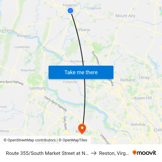 Route 355/South Market Street at Noland to Reston, Virginia map