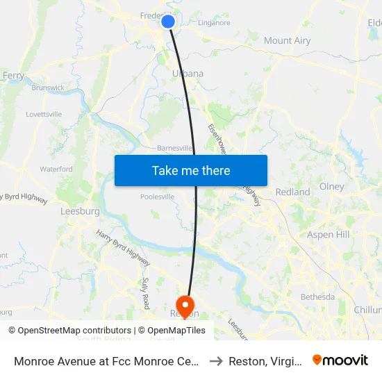 Monroe Avenue at Fcc Monroe Center to Reston, Virginia map