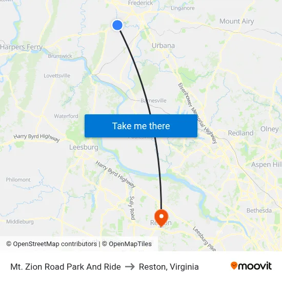 Mt. Zion Road Park And Ride to Reston, Virginia map