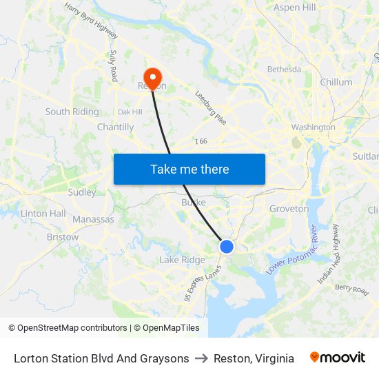 Lorton Station Blvd And Graysons to Reston, Virginia map