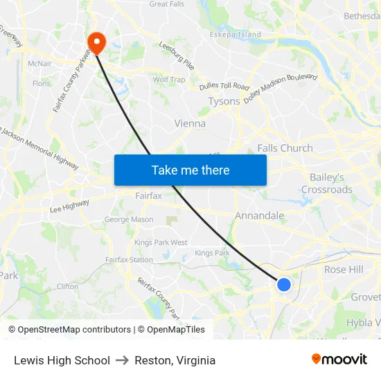 Lewis High School to Reston, Virginia map