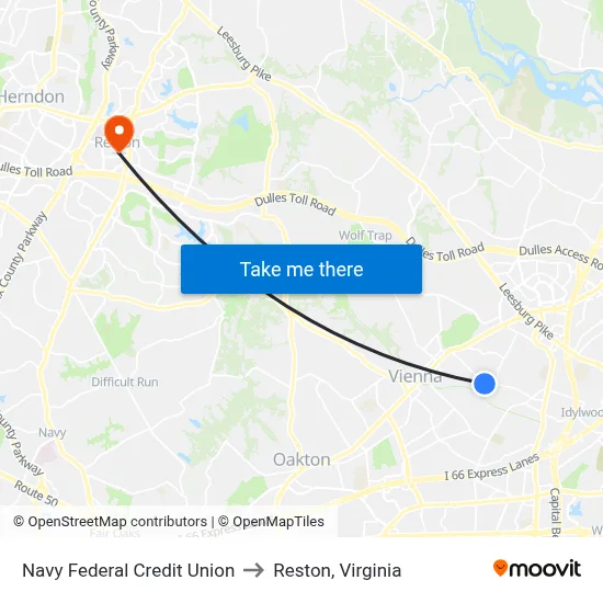 Navy Federal Credit Union to Reston, Virginia map