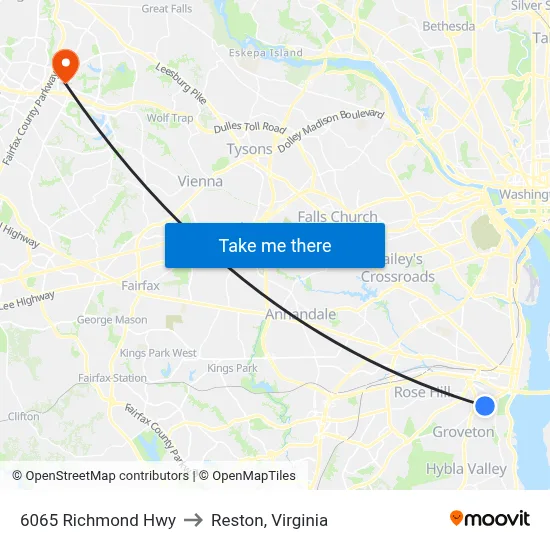 6065 Richmond Hwy to Reston, Virginia map