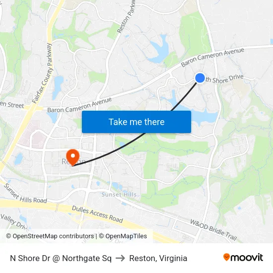N Shore Dr @ Northgate Sq to Reston, Virginia map