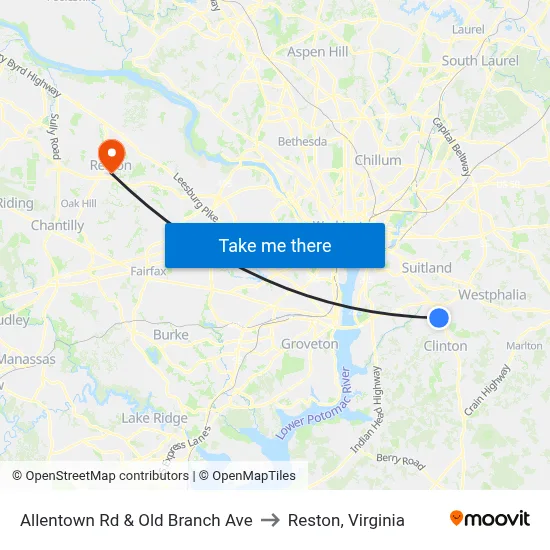 Allentown Rd & Old Branch Ave to Reston, Virginia map