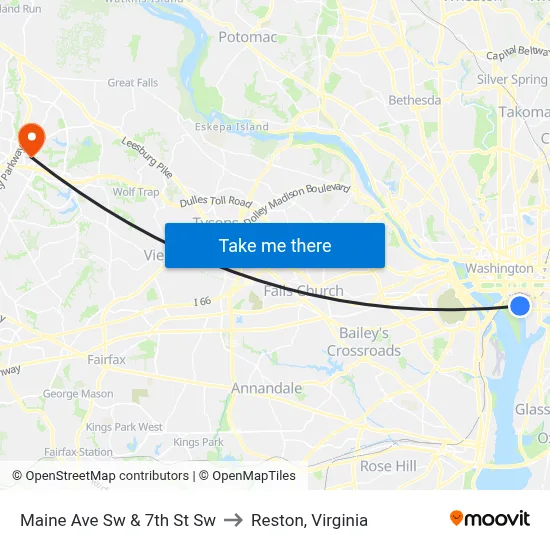 Maine Ave Sw  & 7th St Sw to Reston, Virginia map