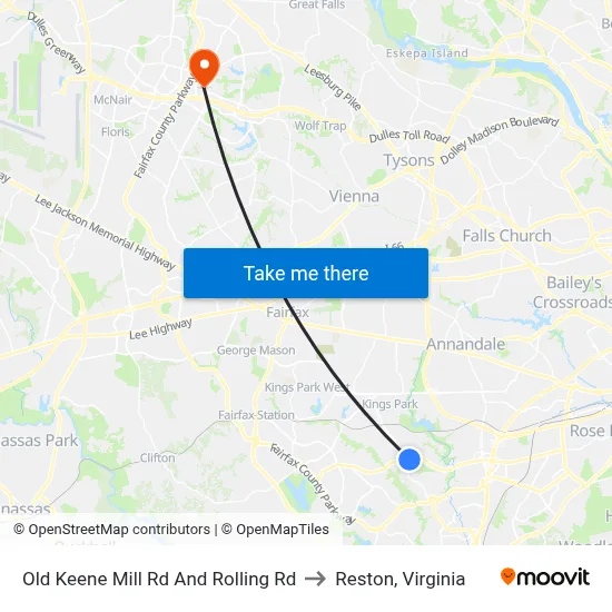 Old Keene Mill Rd And Rolling Rd to Reston, Virginia map