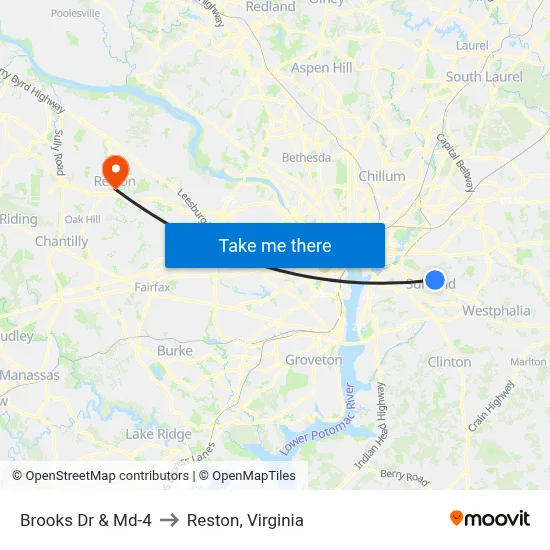 Brooks Dr & Md-4 to Reston, Virginia map